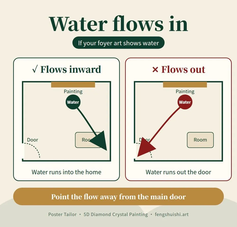 Entrance feng shui painting direction guide: water in the painting should flow into the home, not out of the front door