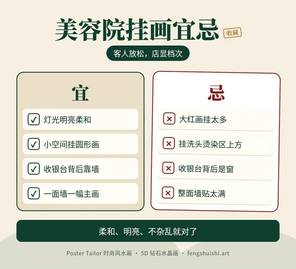 美容院挂什么画 宜忌清单 圆形画显柔和 灯光明亮 避开洗头区 不挂太多红色