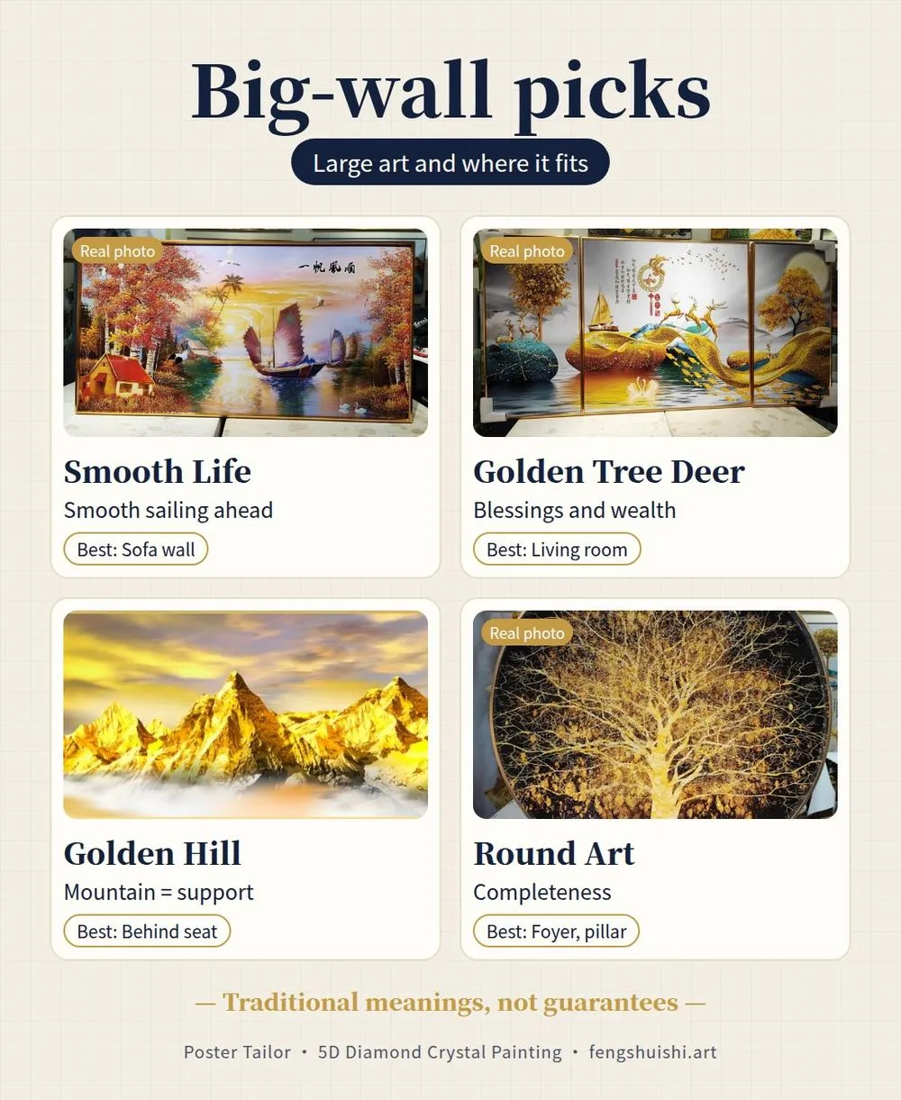 large feng shui wall art meanings and best walls Smooth Life Golden Tree Deer Golden Hill Round Art